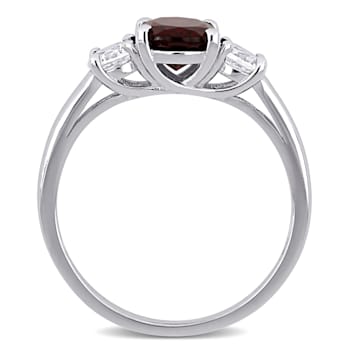 2 CTW  Garnet and Created White Sapphire 3-Stone Ring in Sterling Silver