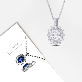 4 CT TGW Created White Sapphire and Diamond Accent Floral Halo Pendant
with Chain in Sterling Silver