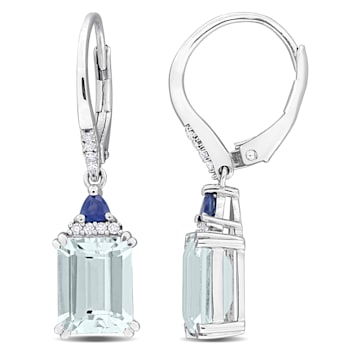 4 1/10 CT TGW Blue Sapphire Aquamarine and 1/10 CT Diamond Earrings in
Sterling Silver