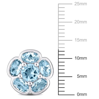 3 1/2 CT TGW Sky Blue Topaz Floral Stud Earrings in Sterling Silver