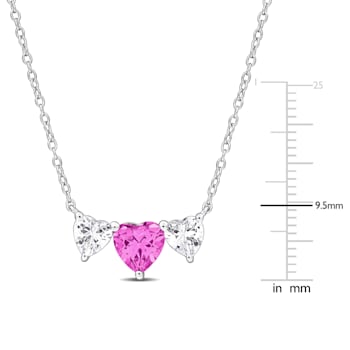 2 5/8 CT TGW Created Pink Sapphire Triple Heart Necklace in Sterling Silver