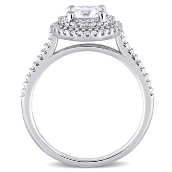 1 CT DEW Created Moissanite and 1/3 CT TW Diamond Double Halo Engagement
Ring in 14K White Gold