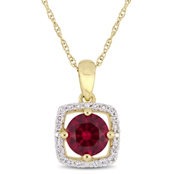 1 CT TGW Created Ruby and 1/10 CT TW Diamond Pendant with Chain in 10K
Yellow Gold