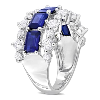 6 4/5 CTW Created Blue Sapphire and White Sapphire Ring in Sterling Silver