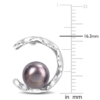 7.5-8MM Black Freshwater Cultured Pearl and White Topaz Open Wave
Earrings in Sterling Silver