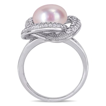10.5 -11MM Pink Freshwater Cultured Pearl and 3/4 CT TGW Cubic Zirconia
Ring in Sterling Silver