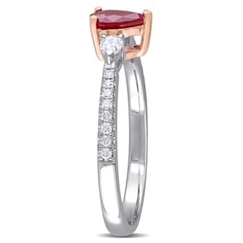 2/8 CT TGW Ruby and 1/4 CT TW Diamond 3-stone Ring in 2-tone 14K White
& Rose Gold