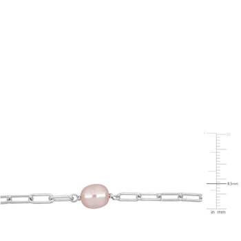 8-9 MM Pink Freshwater Cultured Pearl Oval Link Necklace in Sterling Silver