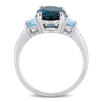 4 1/2 CT TGW London Blue and Sky Blue Topaz with Diamond Accent 3-Stone
Ring in Sterling Silver