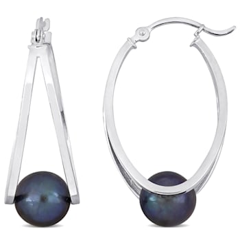 8-8.5 MM Black Freshwater Cultured Pearl Earrings in Sterling Silver