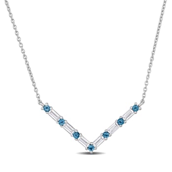 1 1/2 CT TGW London Blue Topaz and White Topaz V-Shape Necklace in
Sterling Silver