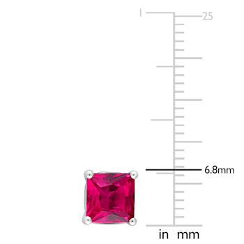 2 1/3 CT TGW Square Created Ruby Stud Earrings in Sterling Silver