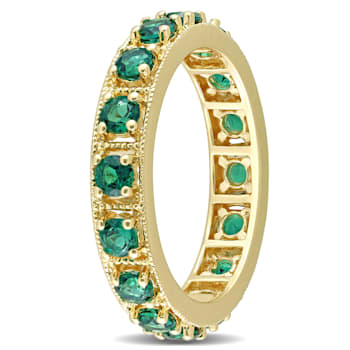 1 2/5 CTW Created Emerald Eternity Ring in Yellow Plated Sterling Silver