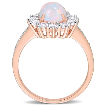 2 1/6 CT TGW Blue Ethiopian Opal, White Topaz and Diamond Accent Ring in
Rose Plated Sterling Silver