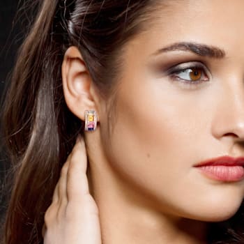4-1/4ctw Multi-Color Created Sapphire Earrings in Sterling Silver