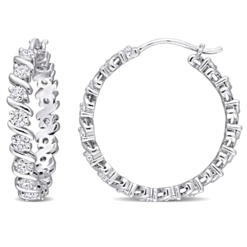 1 1/4 CT DEW Created Moissanite Hoop Earrings in Sterling Silver