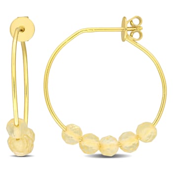 7/8ctw Citrine Bead Hoop Earrings in Yellow Plated Sterling Silver
