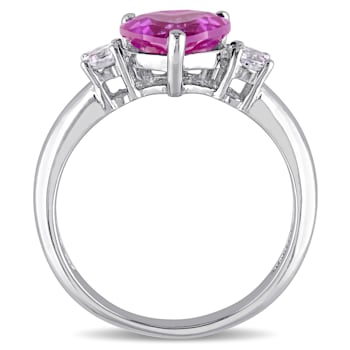 2 1/2 CT TGW Created Pink and White Sapphire Heart Ring in Sterling Silver