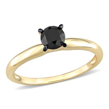 3/4 ct Black Diamond Solitaire Engagement Ring in 14K Yellow Gold