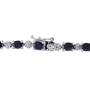 11 1/6 CT TGW Black Sapphire and Diamond Accent Bracelet in Sterling Silver
