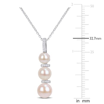 6-8.5MM Freshwater Cultured Pearl and Diamond Drop Pendant with Chain in
Sterling Silver