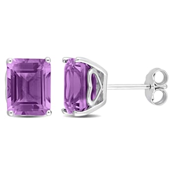 4 3/8 CT TGW Octagon Amethyst Stud Earrings in Sterling Silver