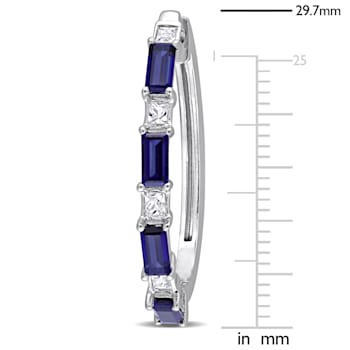 3 5/8 CT TGW Created Blue and White Sapphire Oval Hoop Earrings in
Sterling Silver