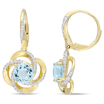5 1/4 CT TGW Sky Blue Topaz and White Topaz Floral Earrings in Yellow
Plated Sterling Silver