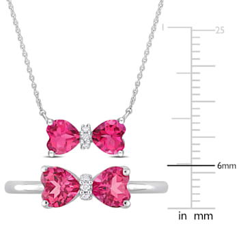 2-PCS Set of 2 1/10 CT TGW Pink Topaz and Diamond Accent Necklace and
Ring in 10K White Gold