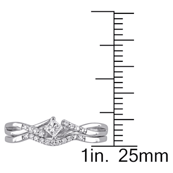 1/5 CT TW Princess Cut Diamond Crossover Bridal Set in Sterling Silver