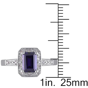 1 1/2 CT TGW Created Blue Sapphire and Diamond Accent Halo Ring in
Sterling Silver