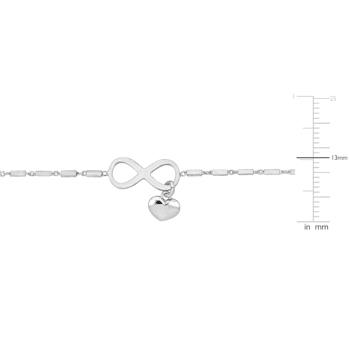 1/5 CT TGW Cubic Zirconia Infinity and Heart Charm Bracelet in Sterling Silver