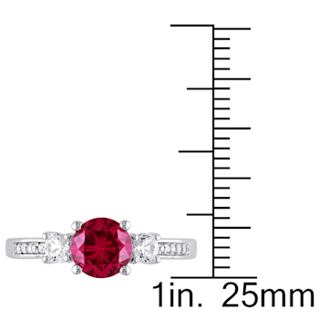 1 1/3 CT TGW Created Ruby, White Sapphire & Diamond Accent 3-Stone
Engagement Ring in 10K White Gold