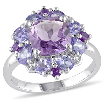 3 CT TGW Amethyst and Tanzanite Floral Cluster Ring in Sterling Silver