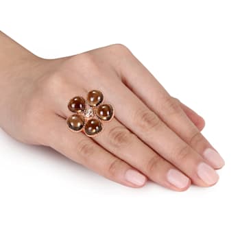 15 CT TGW Smokey Quartz And Diamond Accent Floral Ring in Rose Plated
Sterling Silver