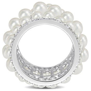 3-4MM Freshwater Cultured Pearl & 1 3/5 CT TGW Created White
Sapphire Ring in Sterling Silver