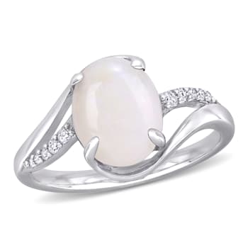 1 5/8 CT TGW Opal and 1/10 CT TW Diamond Twist Ring in Sterling Silver