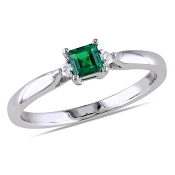 1/5 TGW Created Emerald and Diamond Accent Ring in Sterling Silver