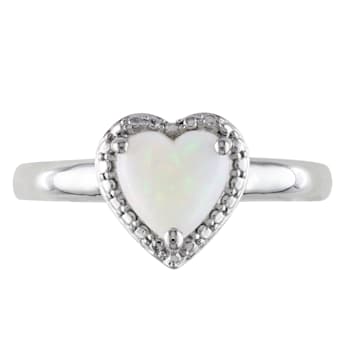 7/8 CT TGW Opal Heart Halo Ring in Sterling Silver