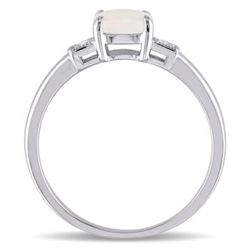 1/2 CT TGW Opal and Diamond Accent Ring in Sterling Silver