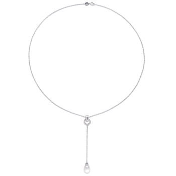 8-8.5 MM Freshwater Cultured Pearl and White Topaz Drop Pendant with
Chain in Sterling Silver
