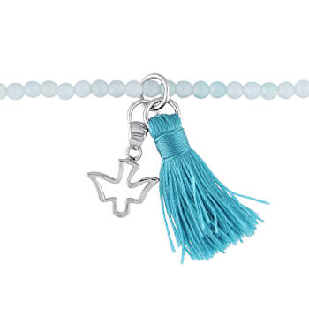 20" Amazonite Bead Bracelet with Green Tassel and Dove Charm in
Sterling Silver