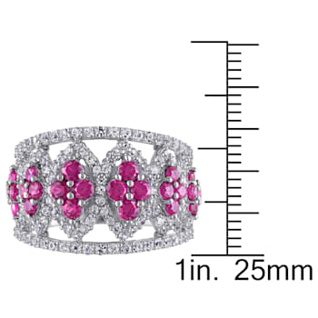 3 CT TGW Created Ruby and Created White Sapphire Floral Vintage Ring in
Sterling Silver