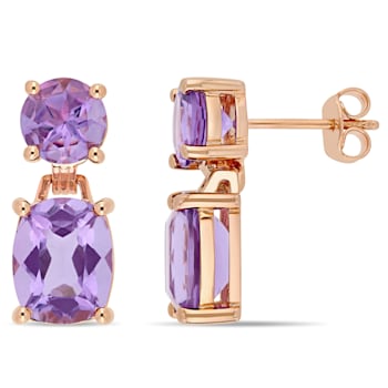 8 CT TGW Amethyst Dangle Earrings in Rose Gold Plated Sterling Silver