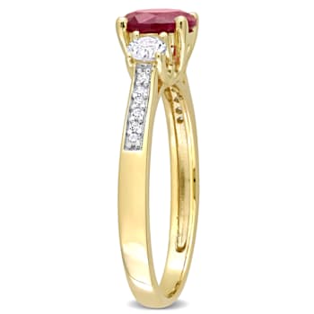 1 1/3 CT TGW Created Ruby, Created White Sapphire & Diamond Accent 3
Stone Ring in 10K Yellow Gold