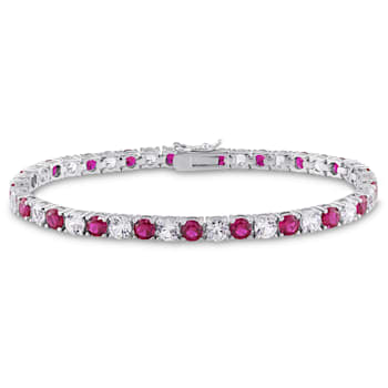 14 1/2 CT TGW Created Ruby and Created White Sapphire Bracelet in
Sterling Silver