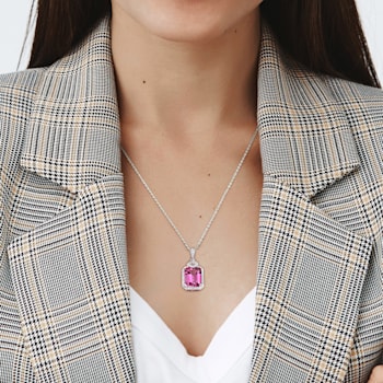 5 3/5 CT TGW Pink Topaz and 1/4 CT TW Diamond Halo Pendant with Chain in
Sterling Silver