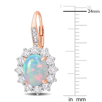 1 3/4 CT TGW Blue Ethiopian Opal, White Topaz with Diamond Earrings in
Rose Plated Sterling Silver