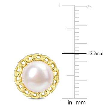 8-8.5 MM Cultured Freshwater Pearl Halo Link Stud Earrings in Yellow
Plated Sterling Silver