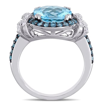 4 4/5 CT TGW London Blue and Sky Blue Topaz with 1/8 CT TW Diamond Halo
Ring in Sterling Silver